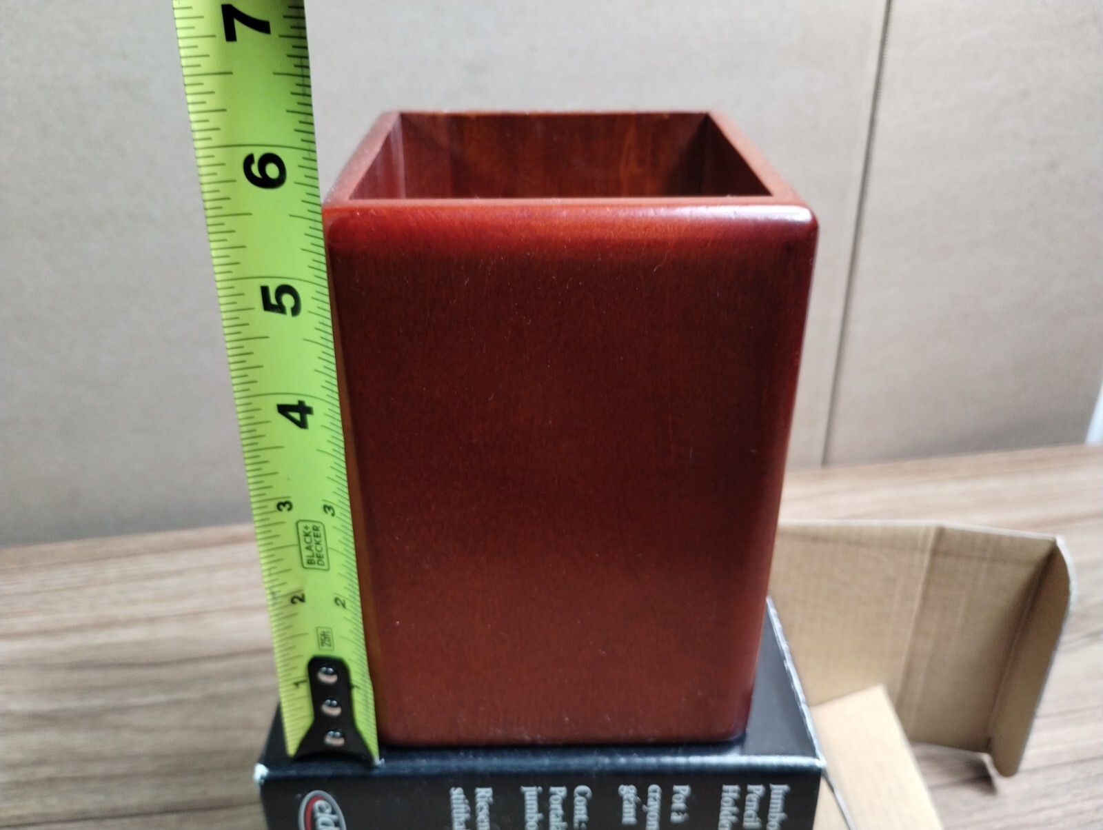 new vintage ELDON SOLID WOOD jumbo PENCIL HOLDER nos MAHOGANY finish EXPRESSIONS
