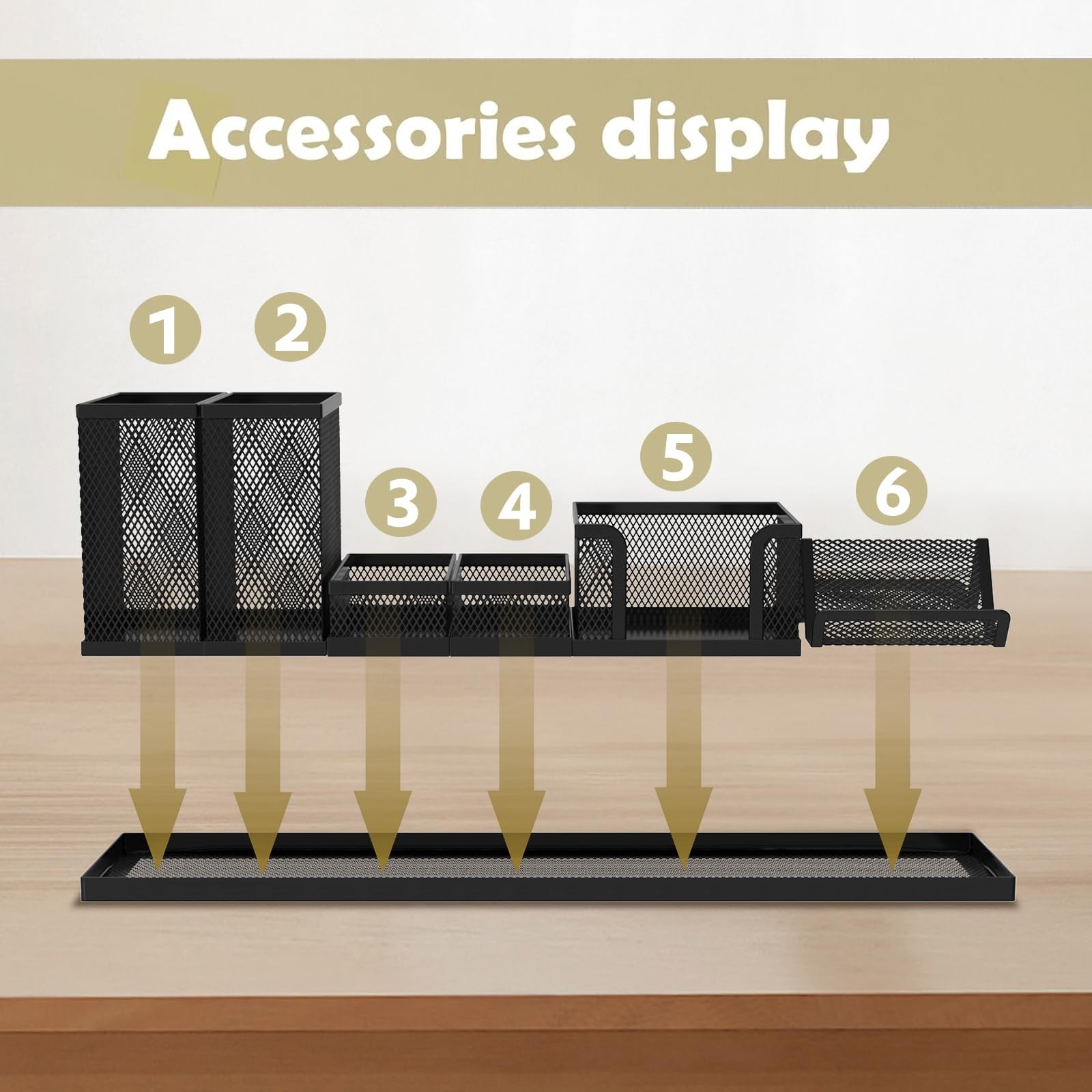 SUPEASY Pen Holder for Desk, 6 Piece Mesh Desk Organizer Set Office Black