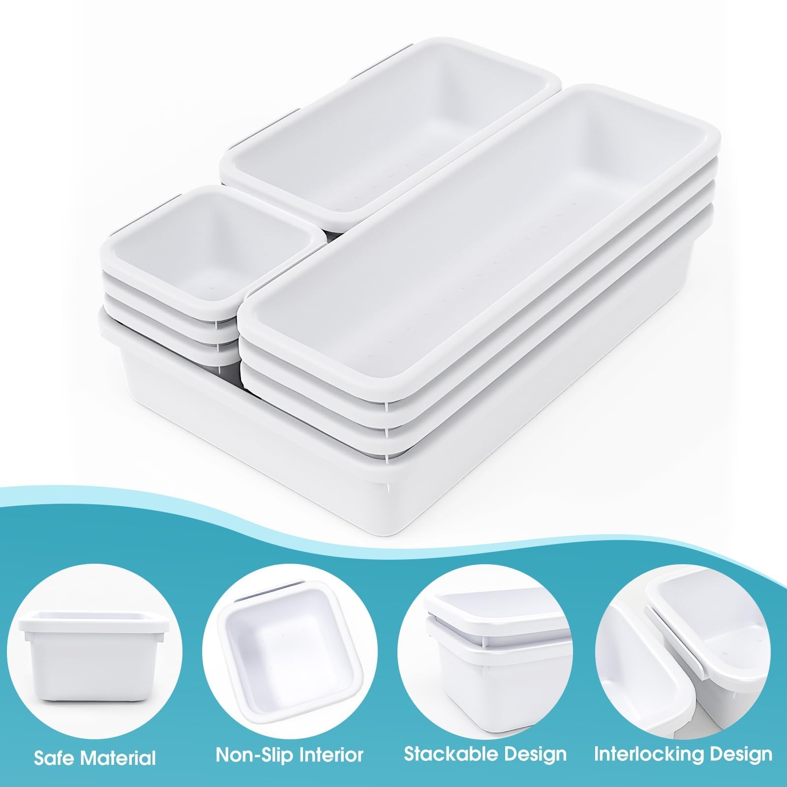 10 PCS Drawer Organizer Set, 4 Size Makeup Drawer Divider Organizer With Non-Sli