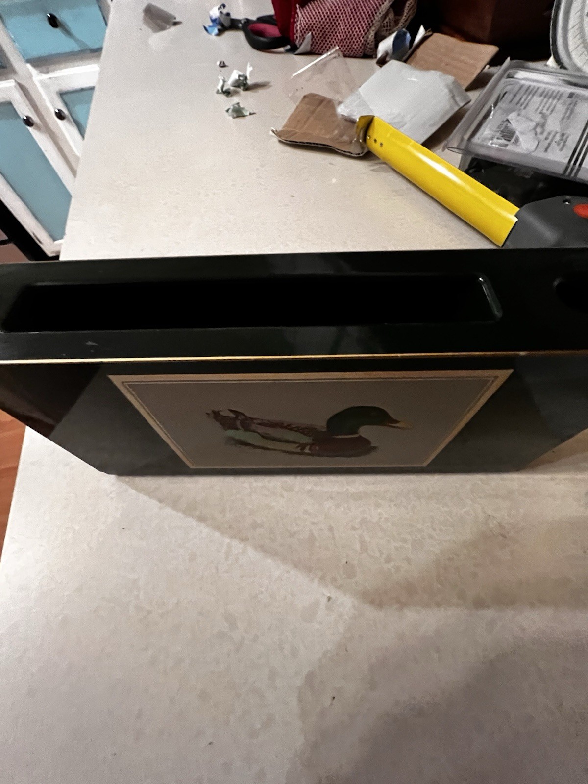 Otagiri Lacquerware Desk Holder for Paper and Pen Green Gold Trim Mallard Duck