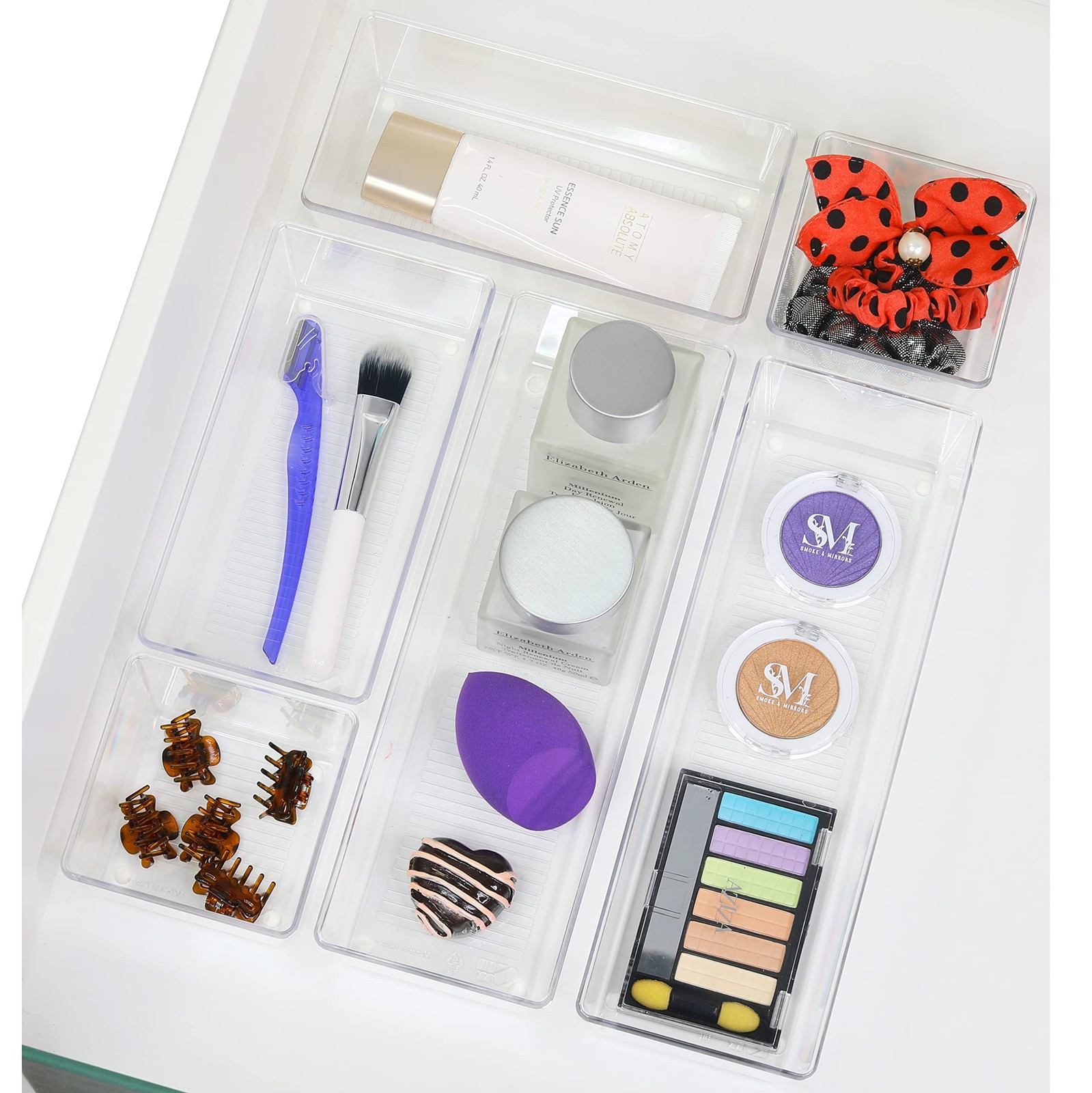 Simple Houseware Clear Drawer Organizer for Office Bin Assorted Sizes,