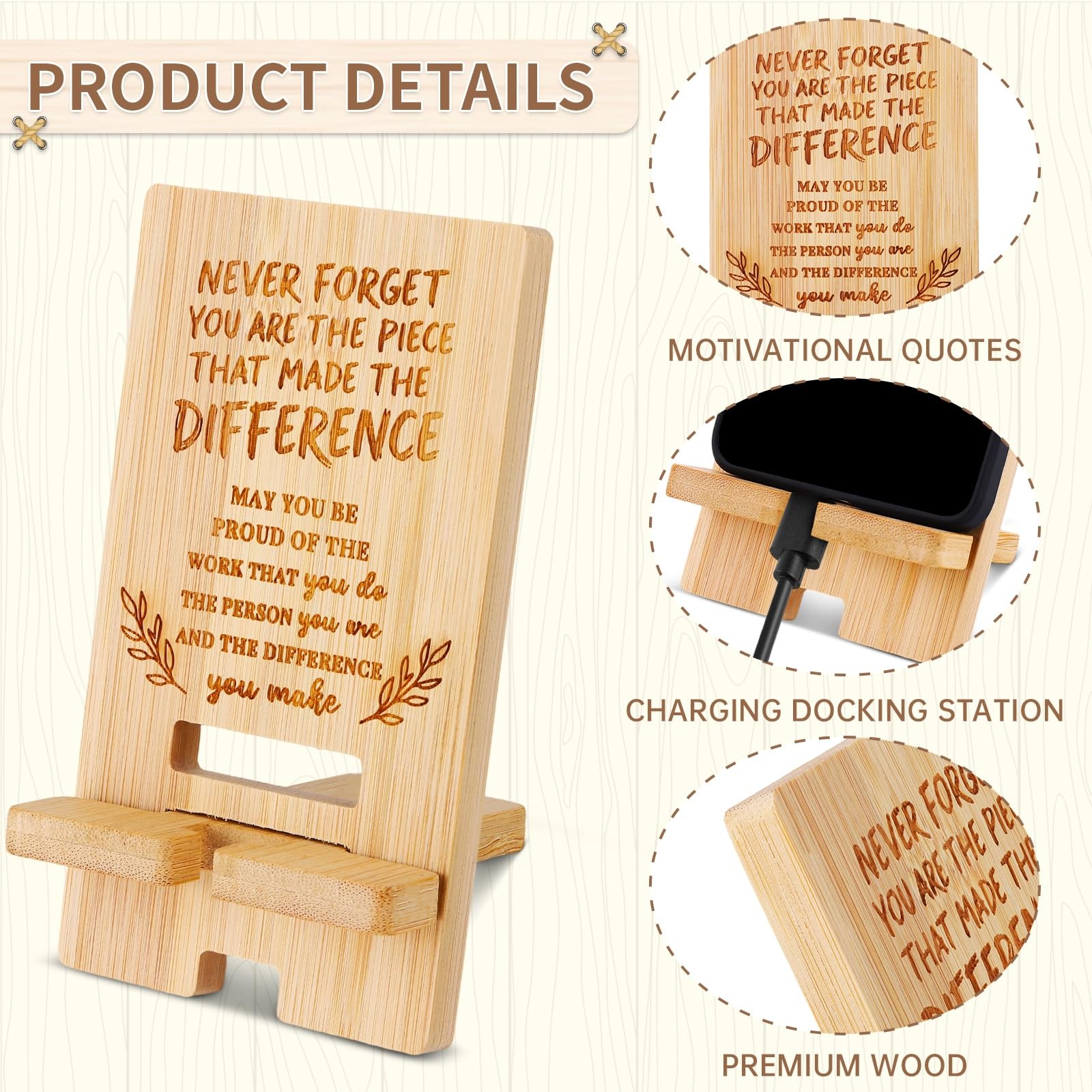 12Pcs Employee Appreciation Gifts Wooden Phone Stand 12, Natural Wood Color