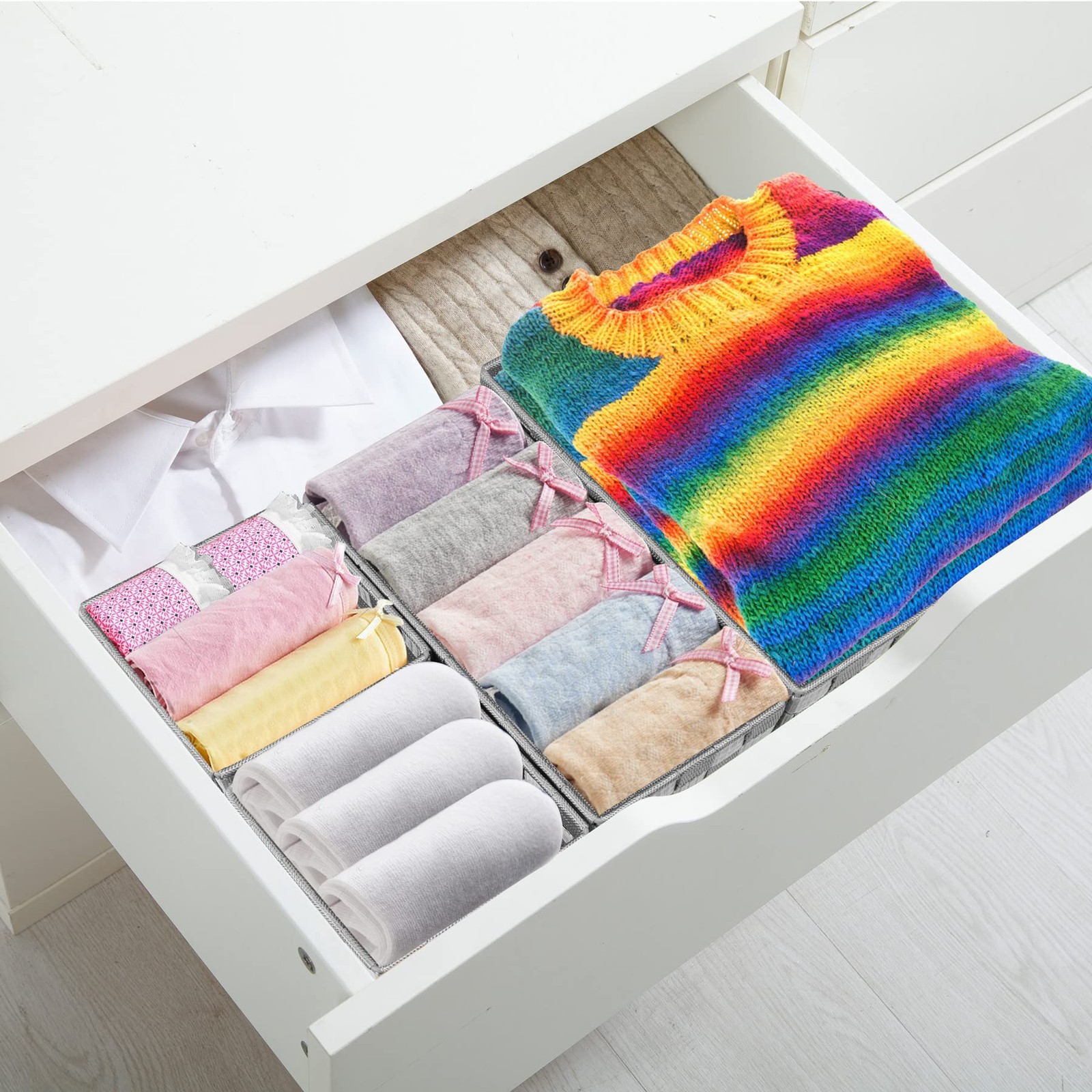 Drawer Organizer Bins,Woven Strap Storage Box Cube Basket Containers Divider …