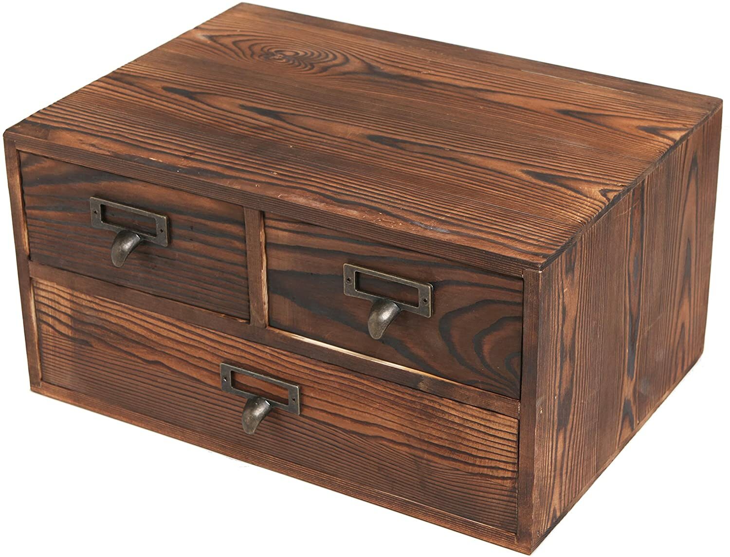 Rustic Dark Brown Wood Office Storage Cabinet/Jewelry Organizer w/ 3 Drawers