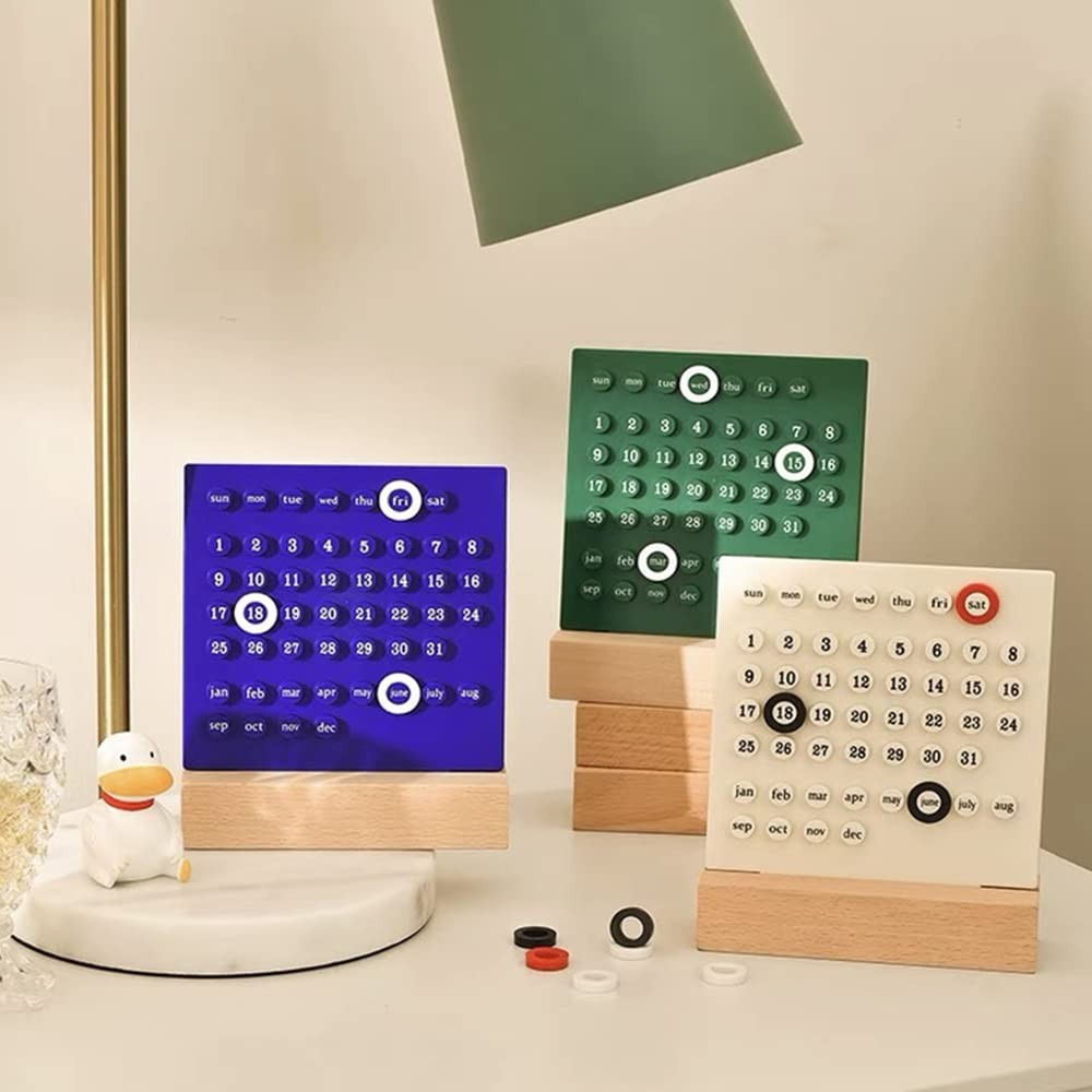 Comihome Wooden Desk Calendar – Perpetual Planner with DIY event Red