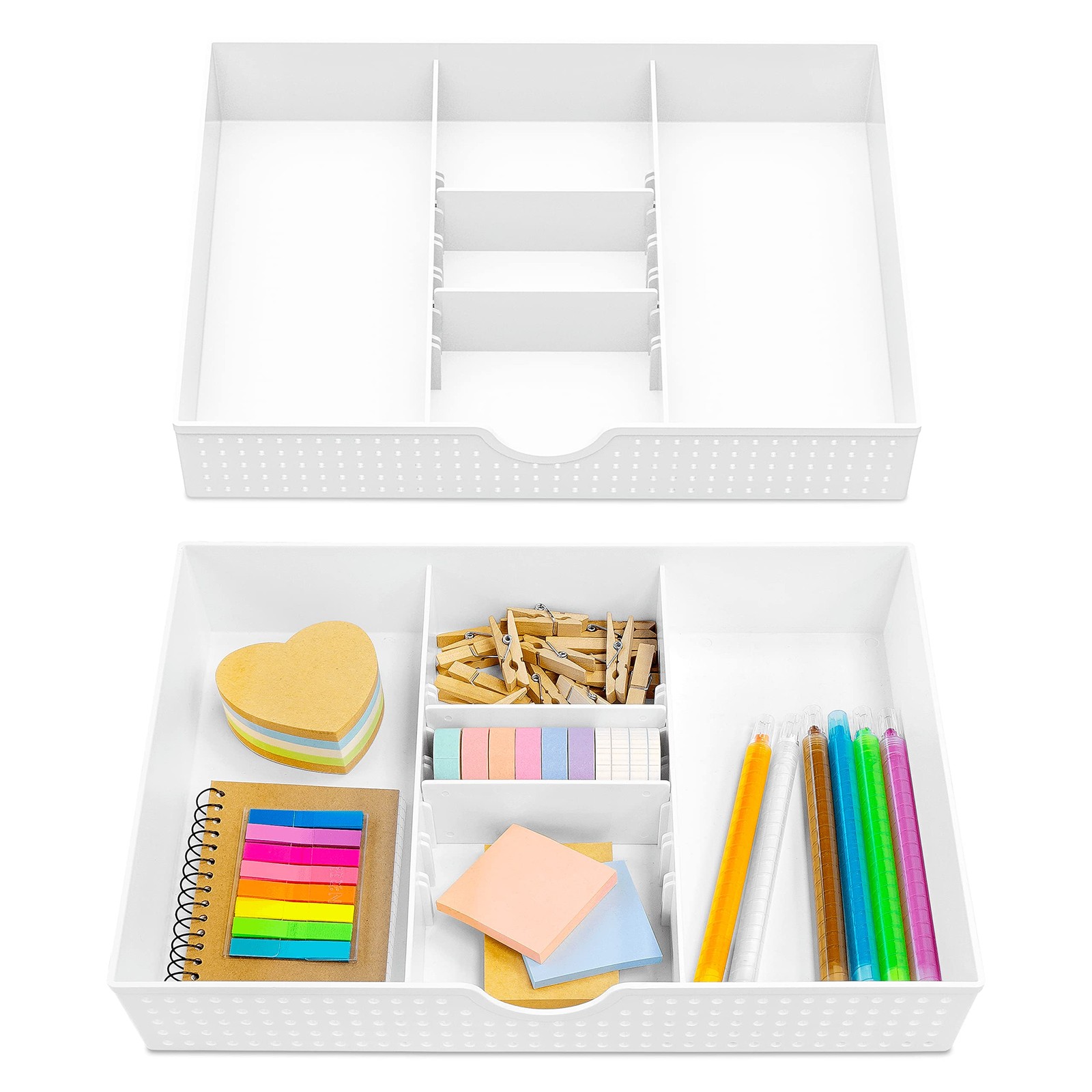 2PK – 3 Slot Drawer Organizer with Two Adjustable Dividers – 5 Compartments D…