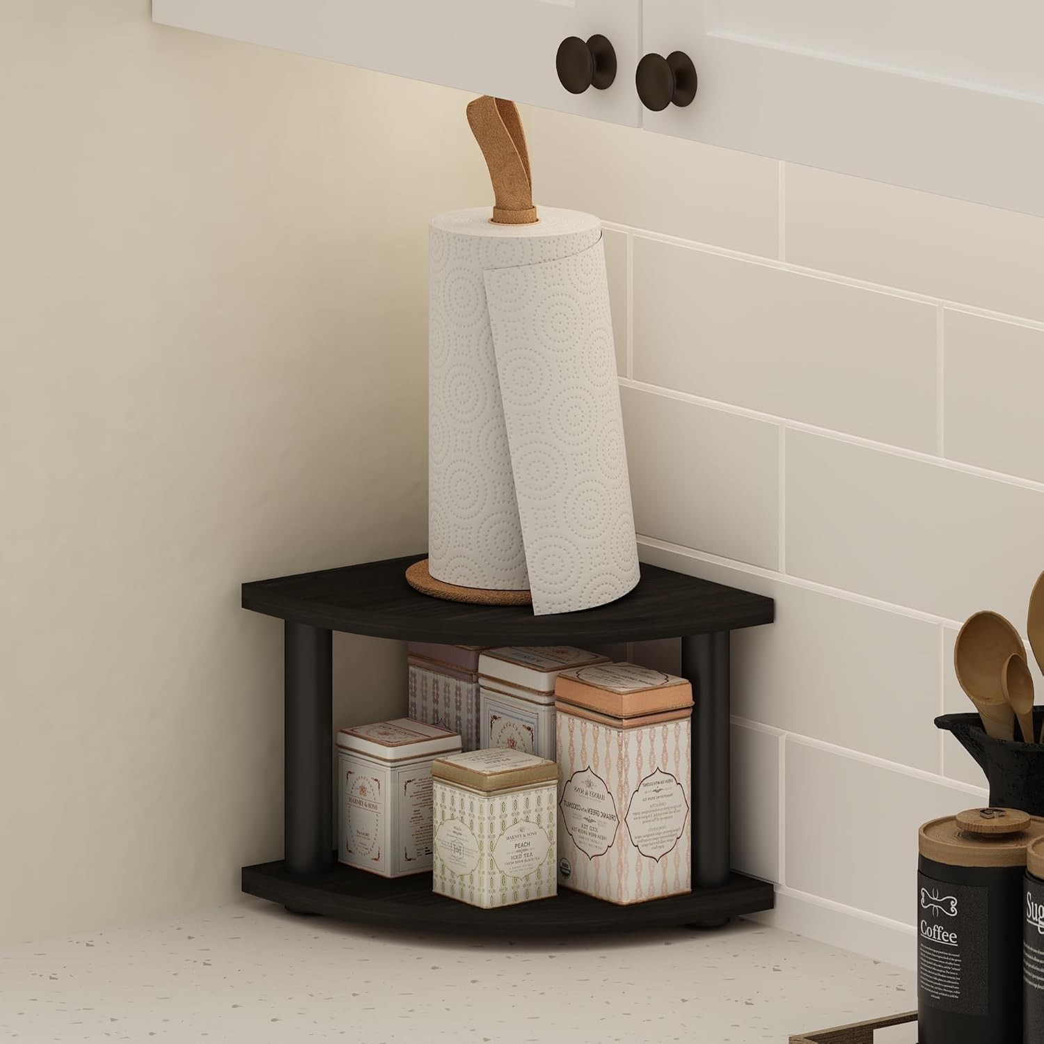 Furinno Turn-N-Tube Kitchen Countertop Organizer, 2-Tier Corner Countertop Organ