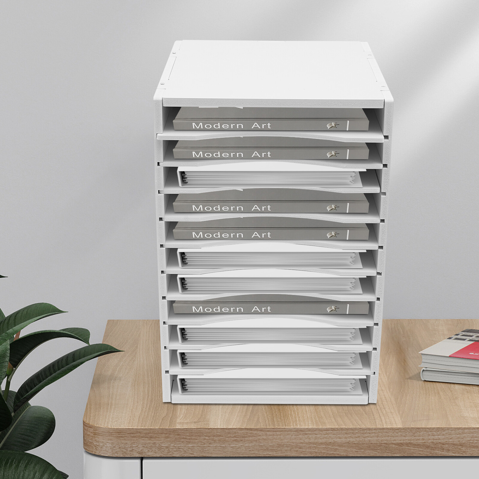 11 Compartment White Vertical Desktop Sorter Letter-size Shelves Stationary