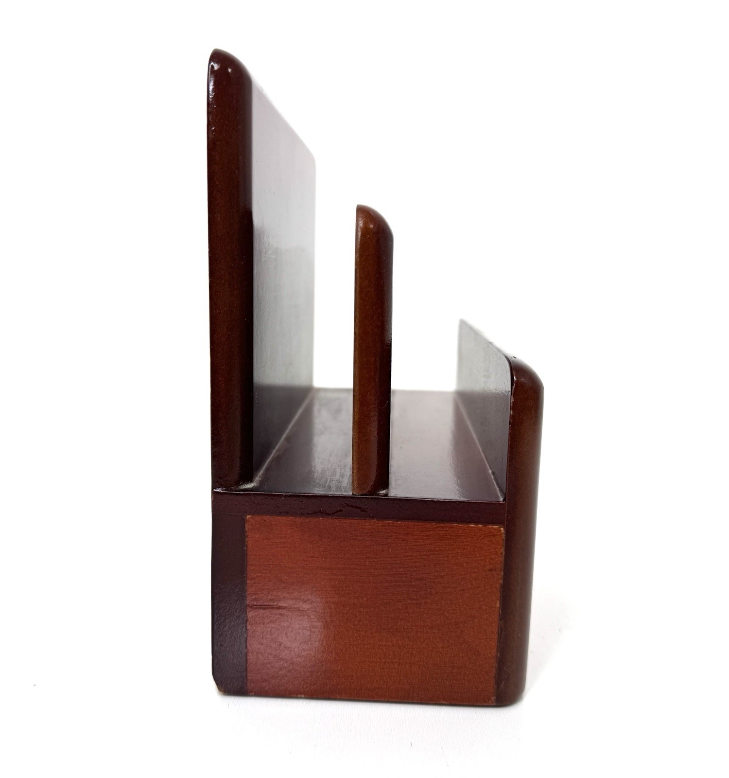Vintage Executive Cherry Wood Letter Desk Organizer Rolodex w/ Drawer 7”