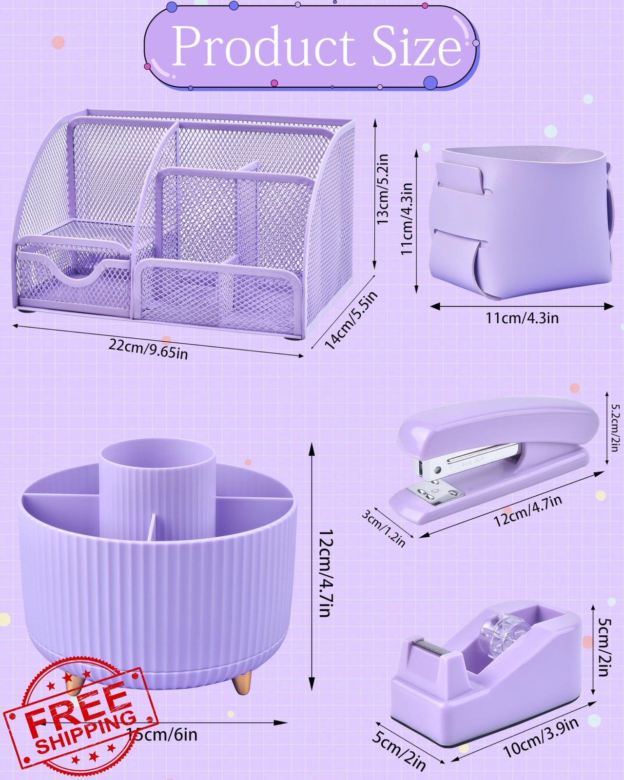 Vamrak Desk Organizer Purple Rotating Pen