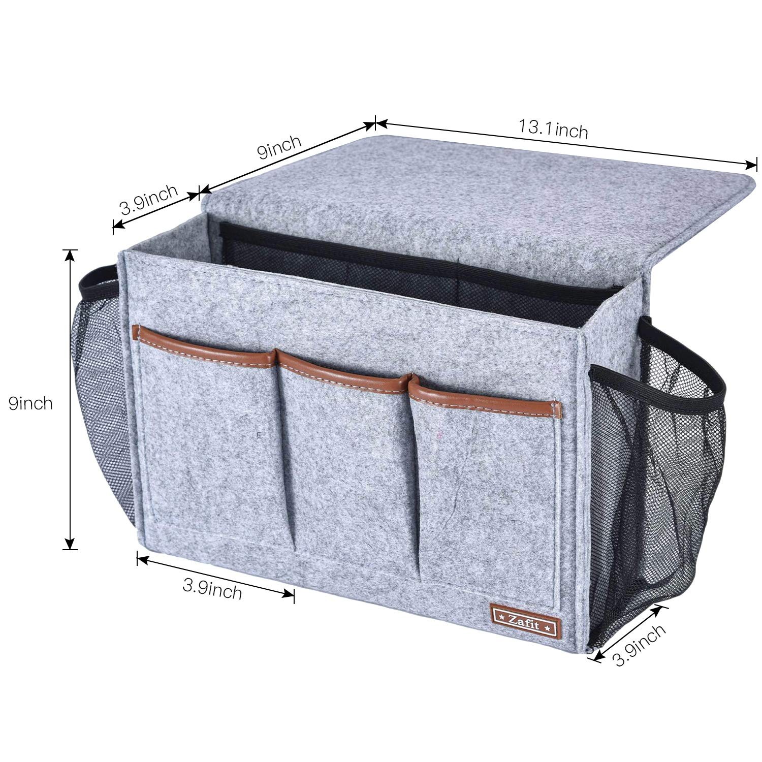 Zafit Bedside Caddy, Large Size Storage 13.4” x 18.1” 8 Pockets, Light Grey
