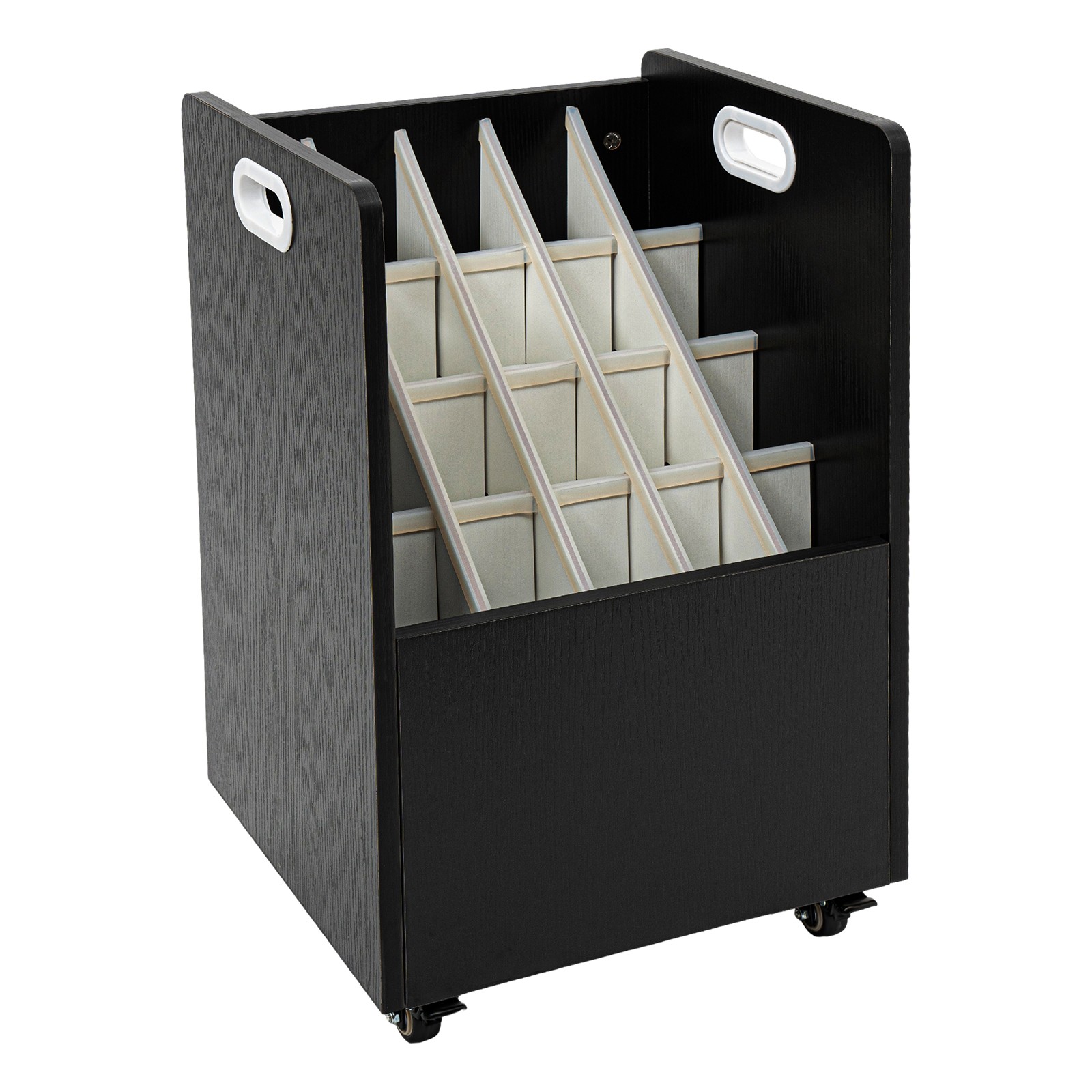 20-Slot Mobile Rolling Blueprint Roll File Cart Modern Document Organizer Black