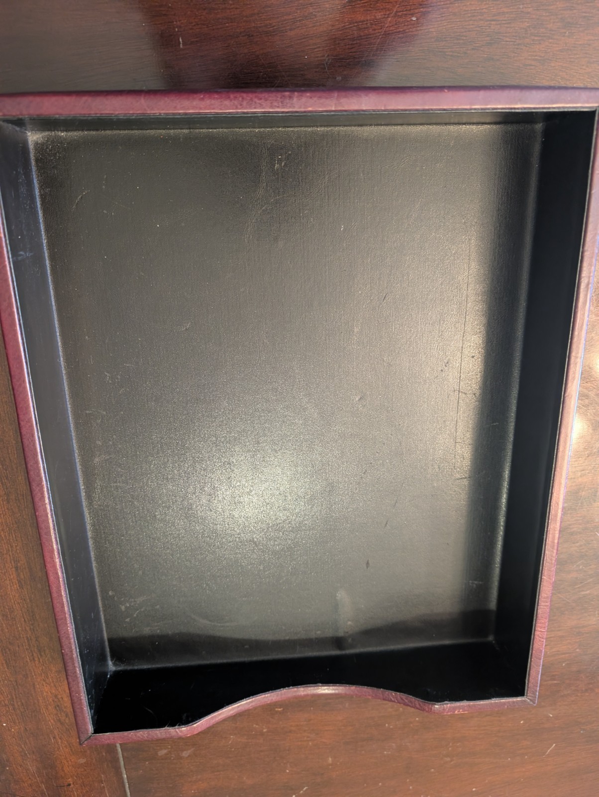 Bosca Hand Stained Hide Brown Leather Desktop Letter Tray Organizer 13″ x 10.5″