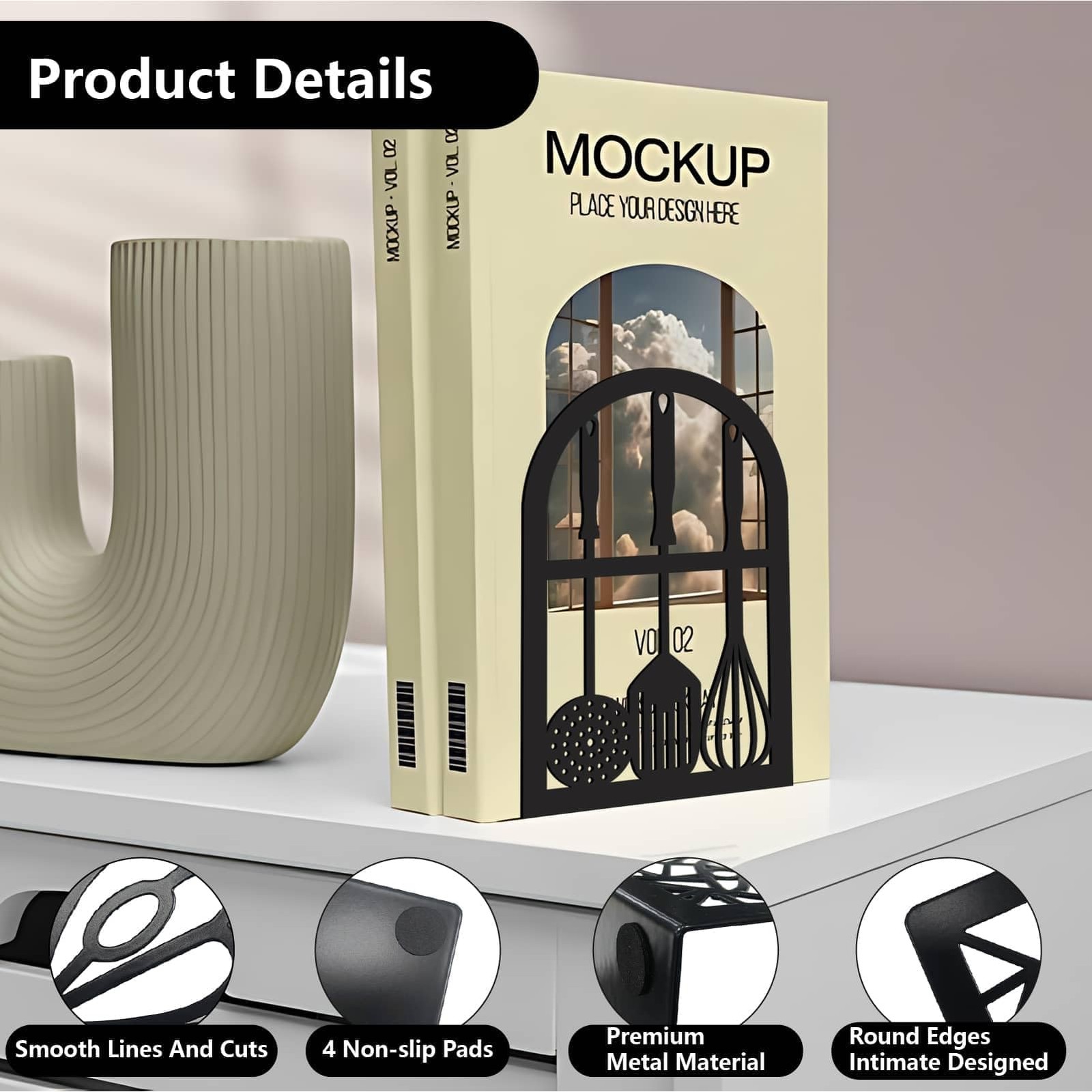 CRASPIRE 1 Pair Black Metal Bookends 4.7×3.5x7in(12x9x18cm), Tableware
