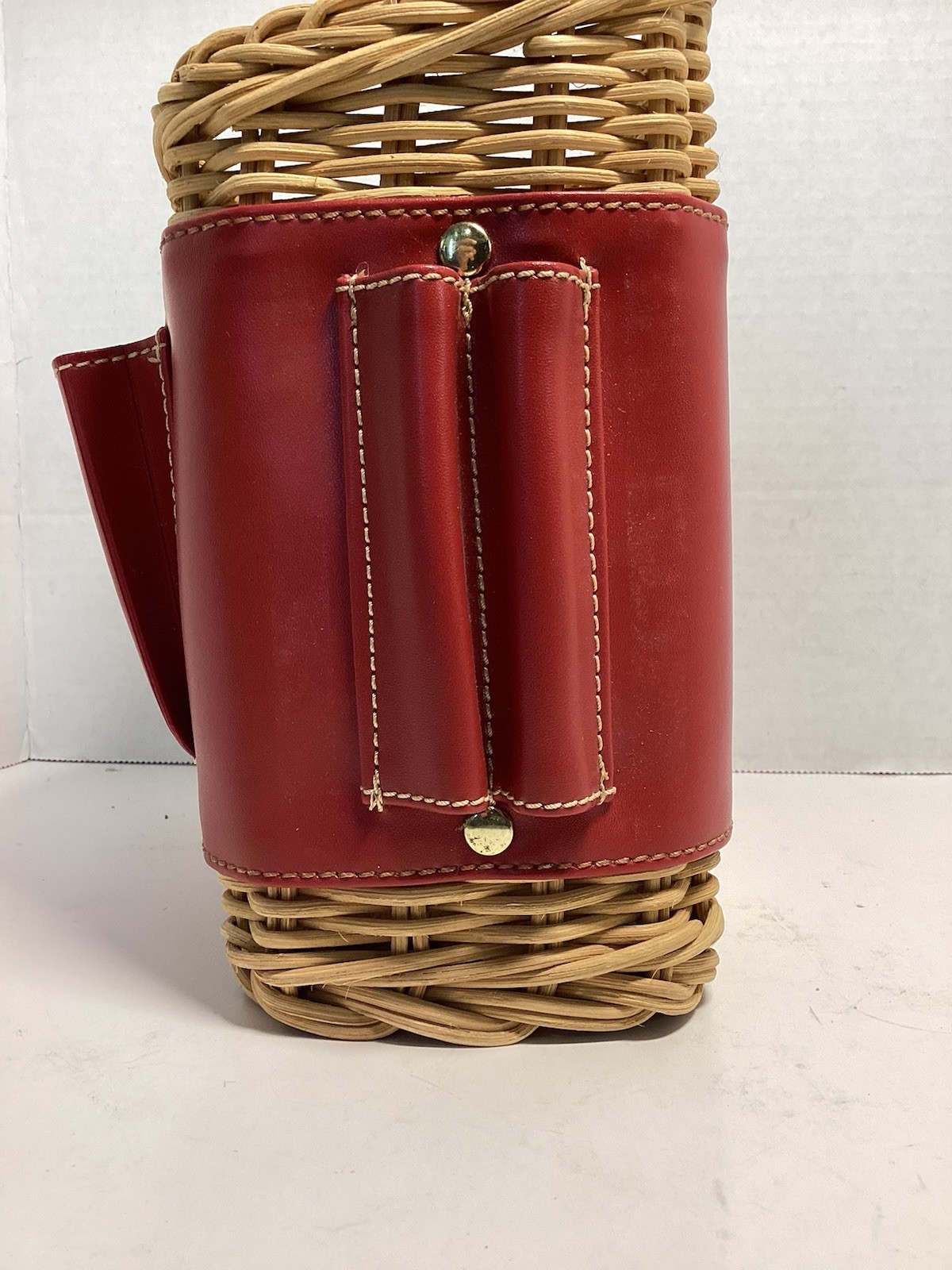 Basket Organizer Wicker Red Band Note Holder Pin Pencil Desk Kitchen