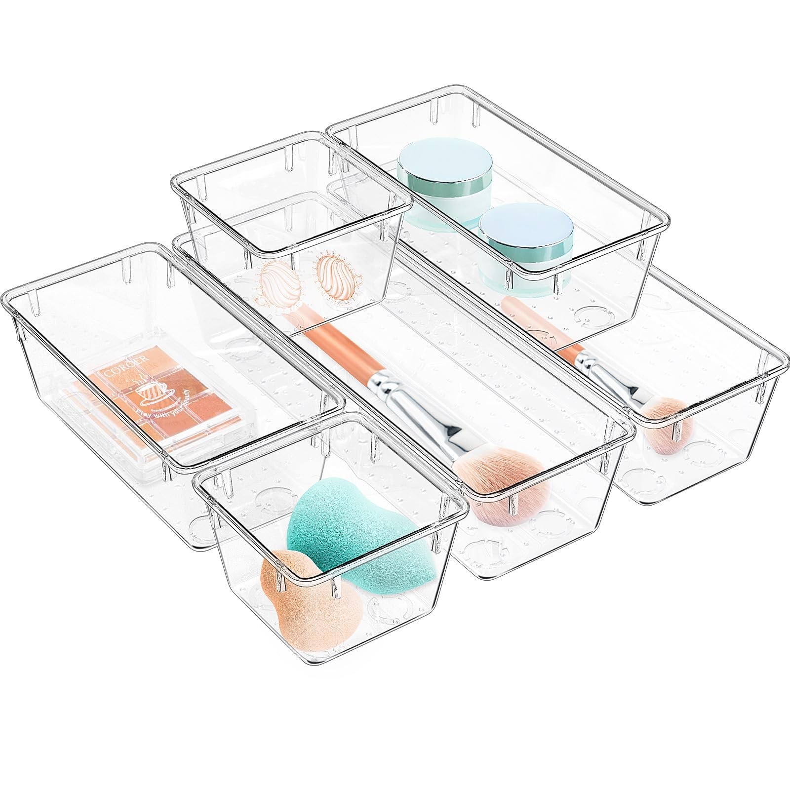 6 Pack Clear Drawer Organizer Set, Acrylic Drawer Storage Trays, Storage Bins…