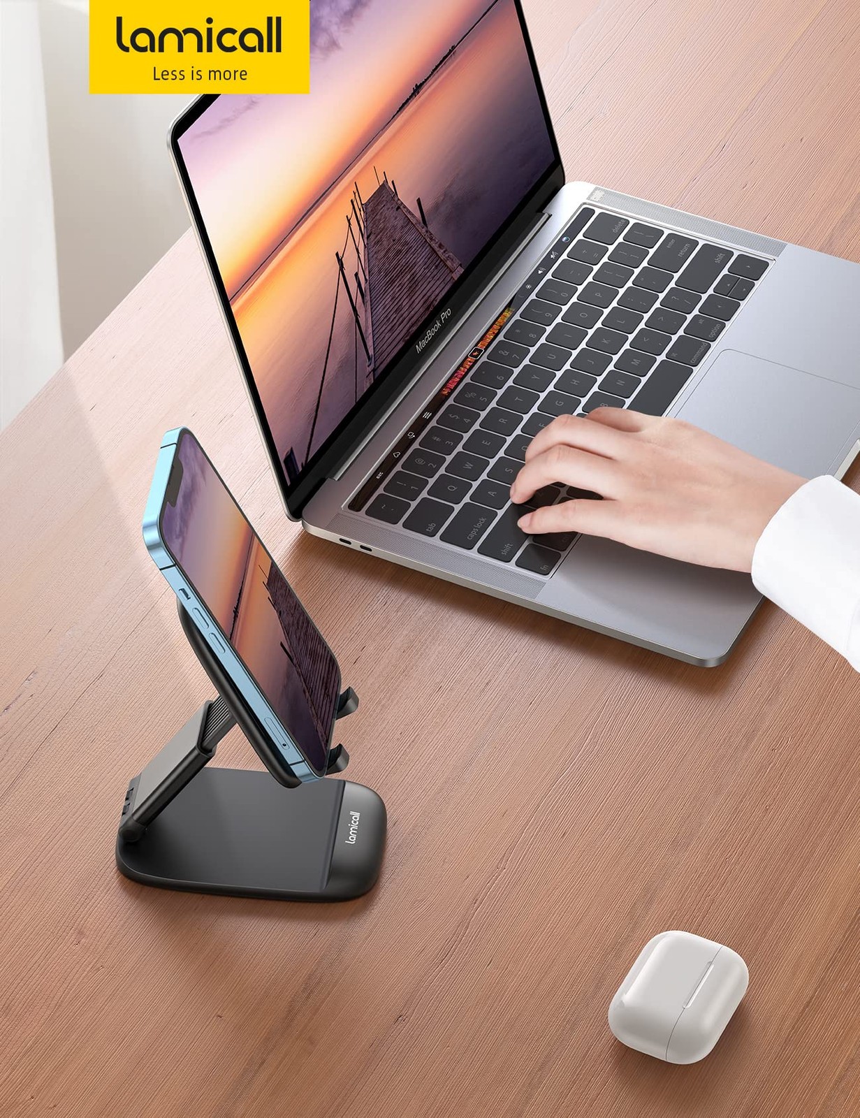 Lamicall Cell Phone Stand for Desk – [Height Adjustable] Foldable 1-Black