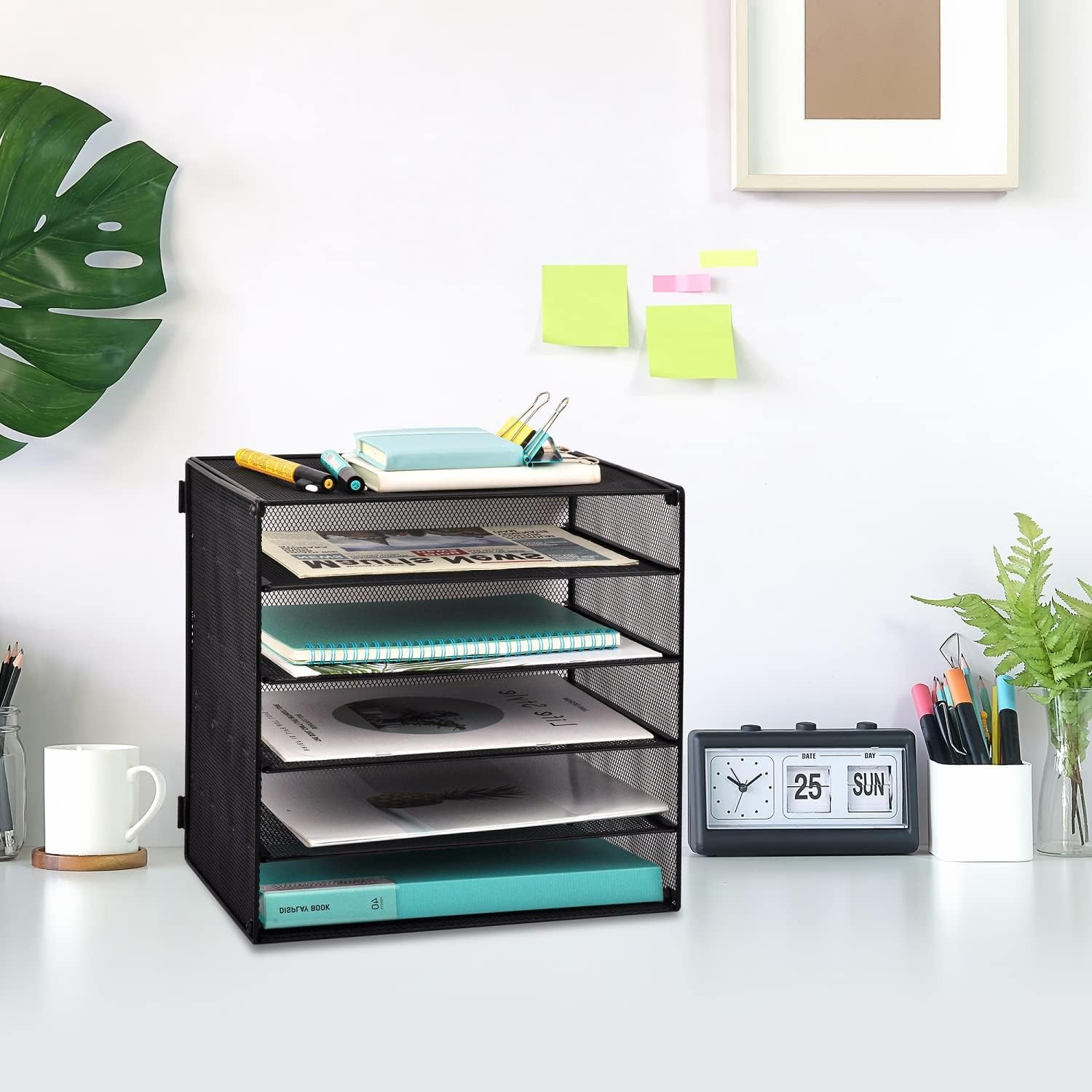 5 Slot Mesh Desk Organizer Tray, File Paper Letter Folder Holder Desktop Paper S