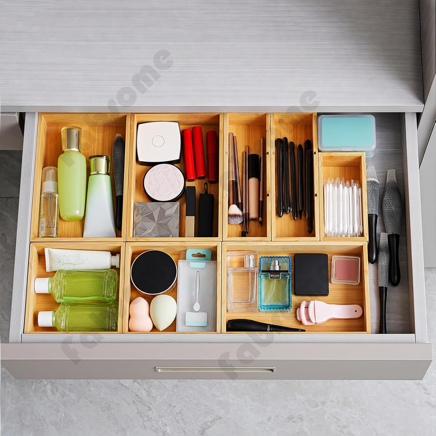 9 Pack Bamboo Drawer Organizer Set Kitchen Desk Bathroom Storage Containers