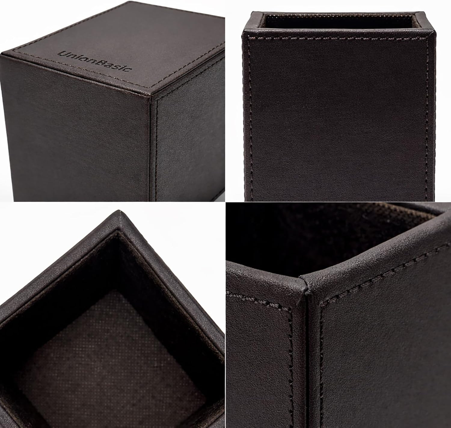 Square Pen Holder Leather Pencil Cup Desktop Caddy Stationery Organizer Black