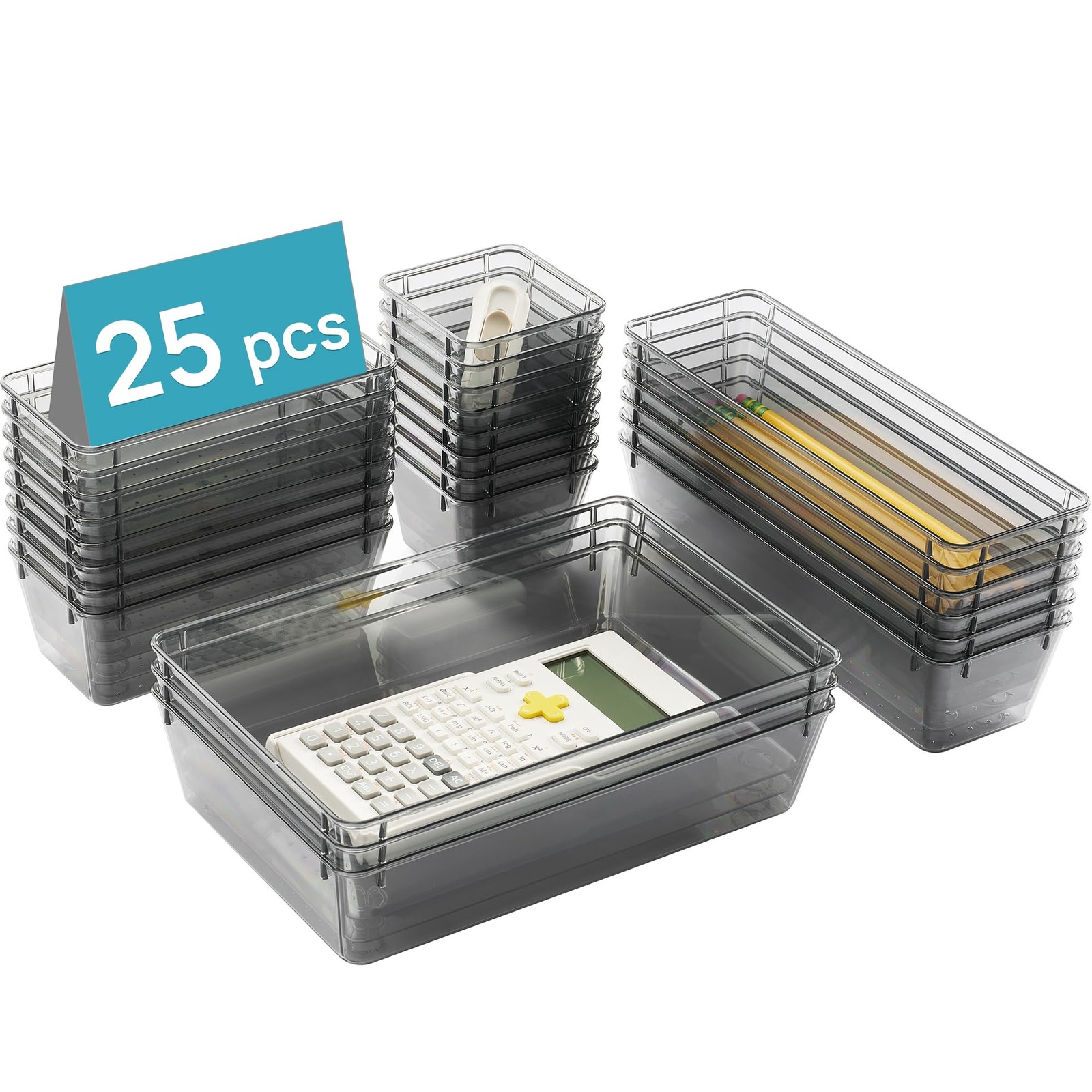 25 PCS Office Desk Drawer Organizers Set, 4-Size Versatile Plastic Drawer Org…