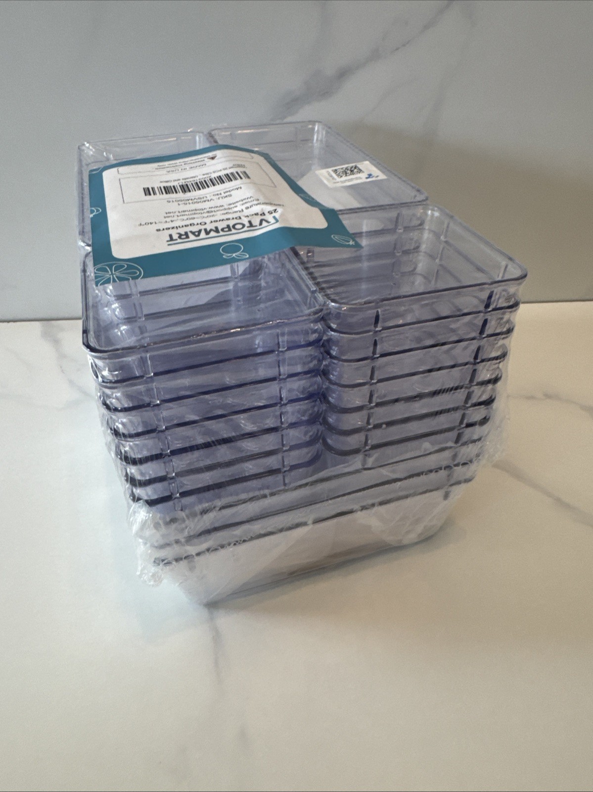 VTopMart Desk Kitchen 25 Pack Drawer Organizers 4 Different Sizes Clear Plastic