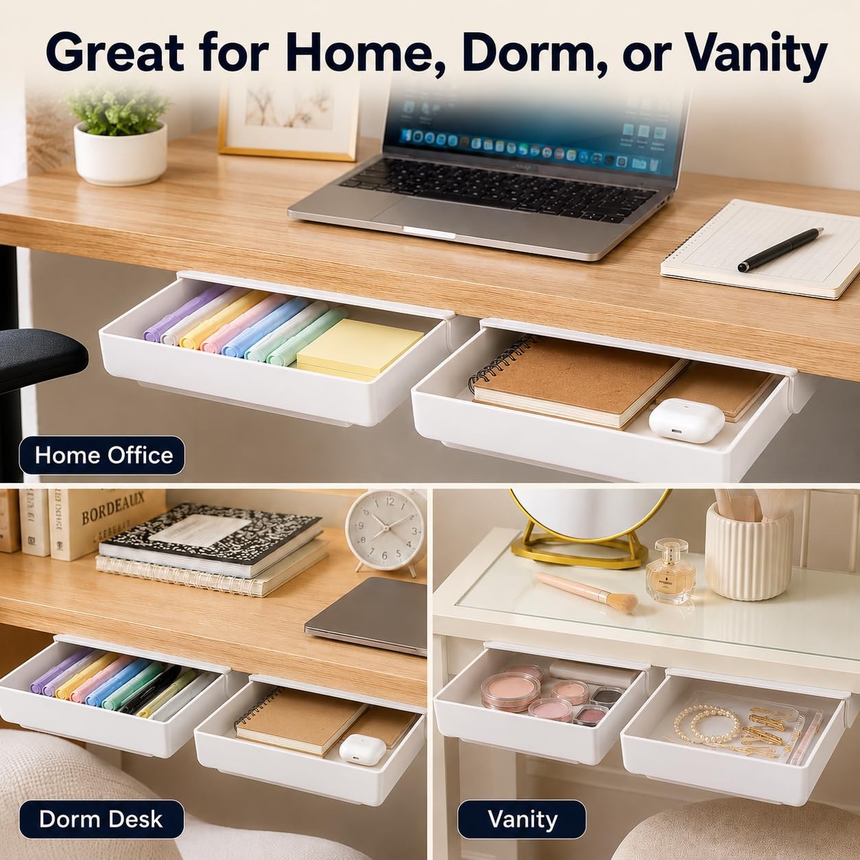 Under Desk Drawer Organizer, 2 Pack Self Adhesive Slide Out Desk Storage Draw…