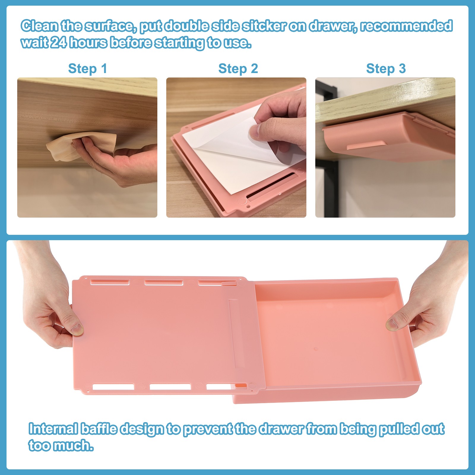 Self-Adhesive Under Desk Drawer for Standing Desk Office, Yellow, Large