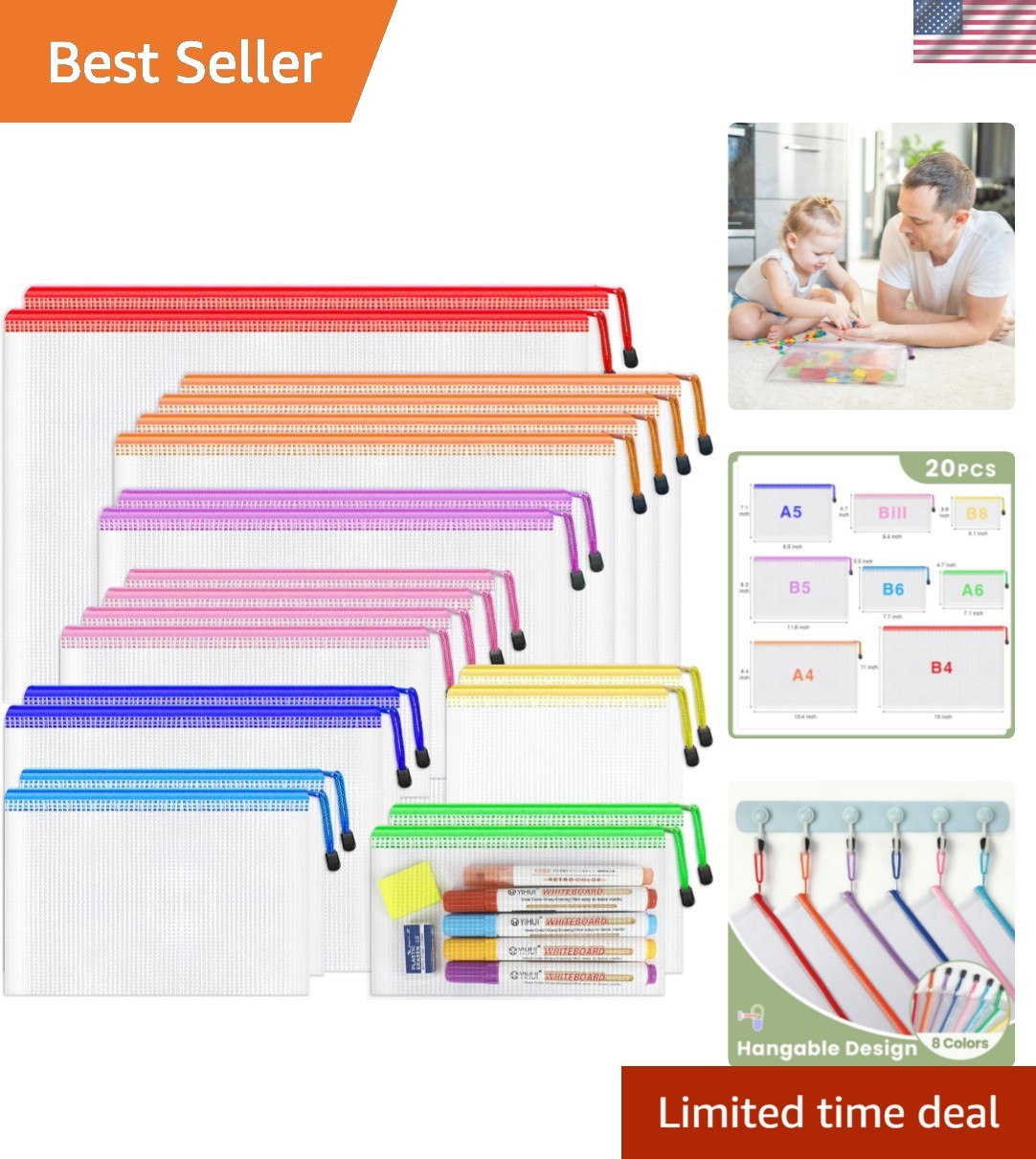 20pcs Mesh Zipper Pouch, 8 Sizes Plastic Zipper Pouches for Organizing, 8 Col…