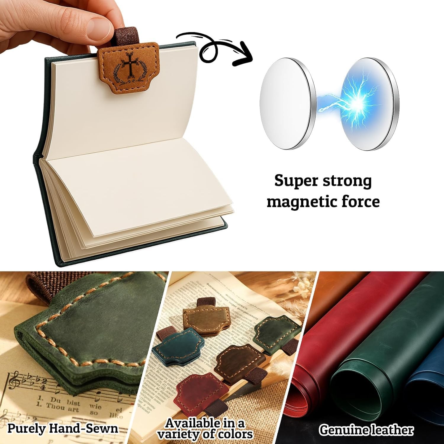 Mao’er 2-in-1 Genuine Leather Pen Clip Bookmark, Cross Bible Bookmark Brown