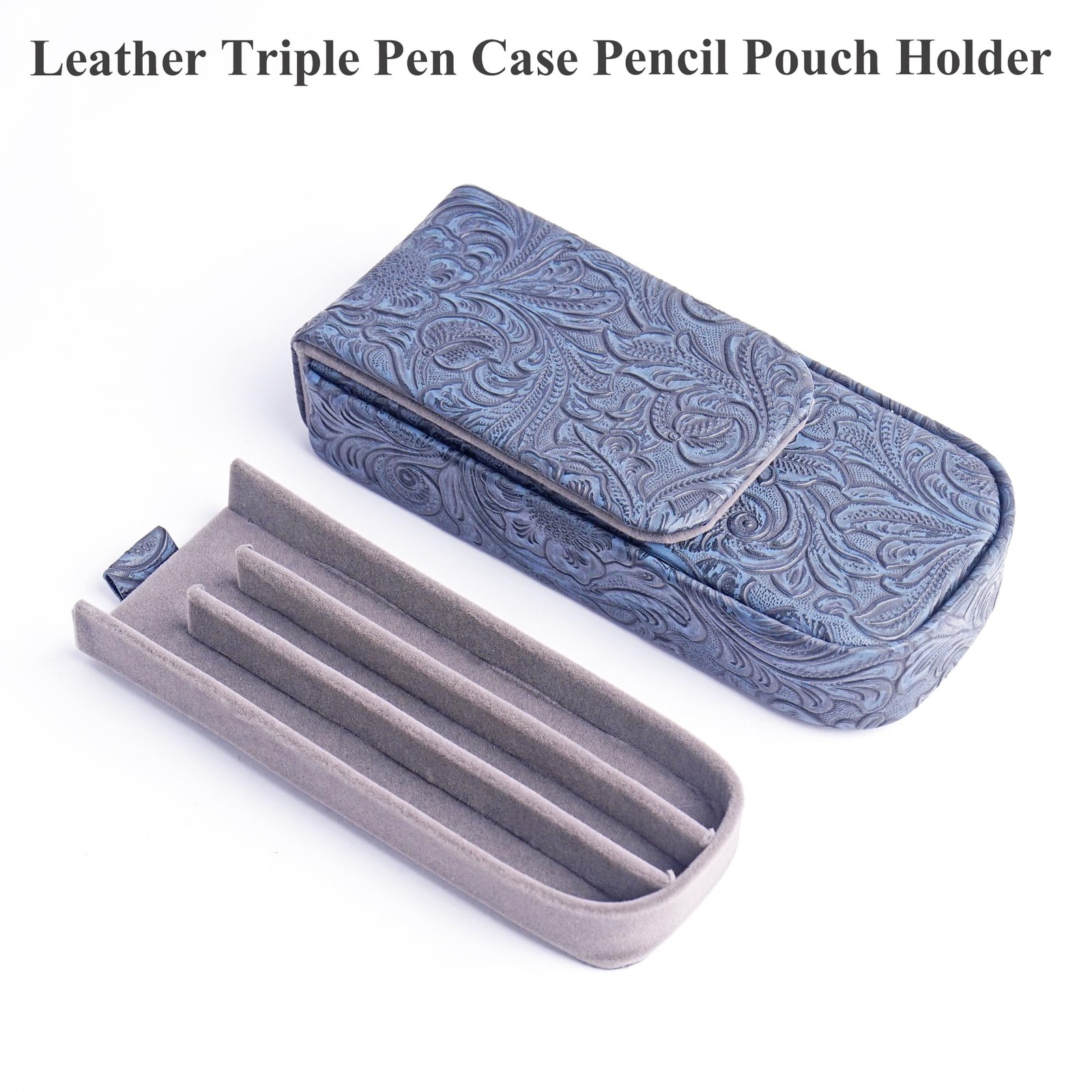 Leather Triple Pen Case Pencil Pouch Holder for Three Fountain Ballpoint Roll…