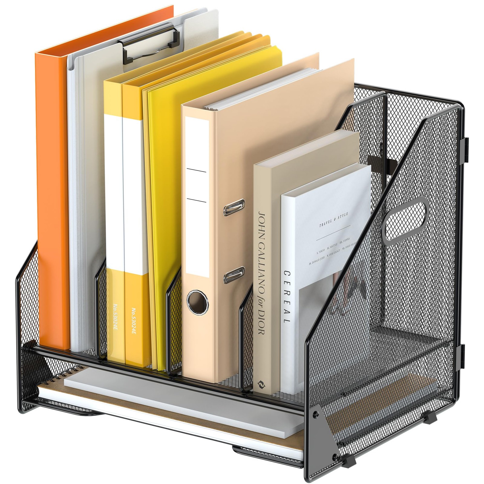 Black Mesh Desk File Folder Organizer 4 Vertical Racks Letter Magazine Sorter