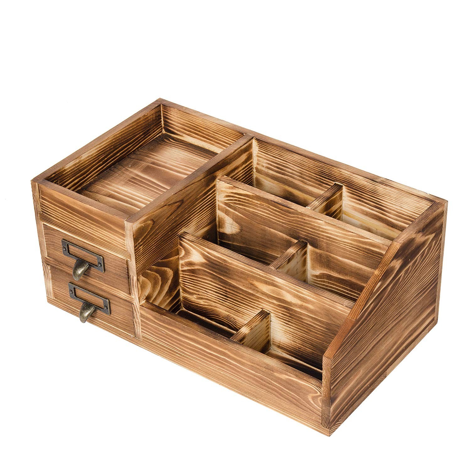 Liry Products Rustic Wooden Desktop Organizer Office Supplies Brown Tabletop …
