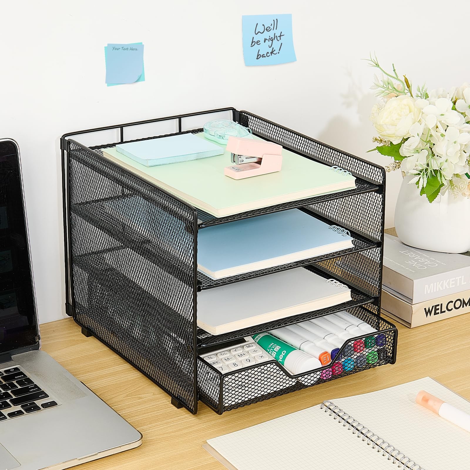 Desk Organizer, 4-Tier Desktop File Organizer with Drawer, Office Desk Access…