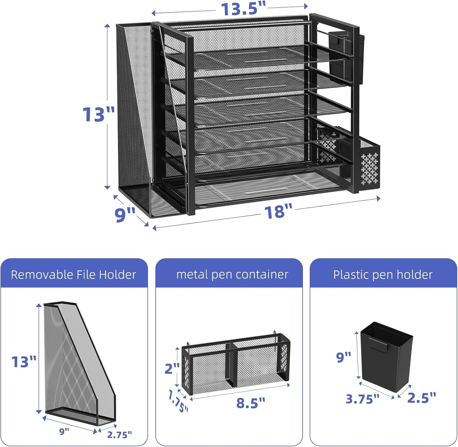 Durable 6-Tier Desk Organizer with Sliding Drawer & Pen Holders – Metal Finish