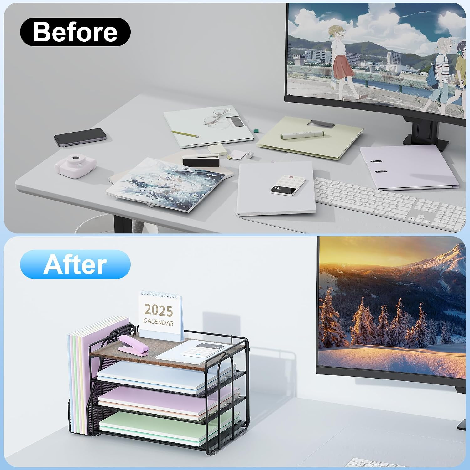 Desk Organizers and Accessories, Paper Organizer for Desk with File Organizer, D