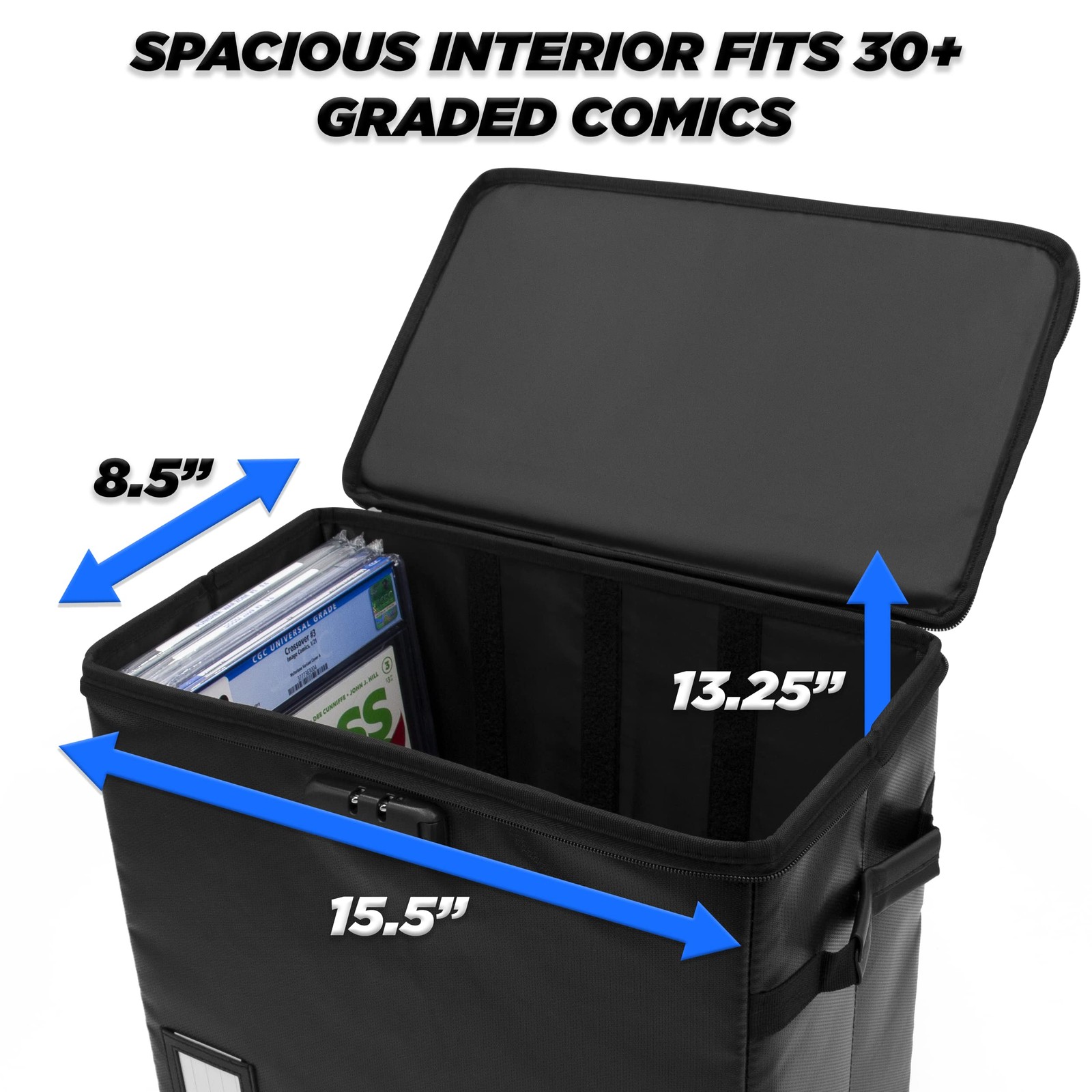 CASEMATIX Graded Comic Book Storage Fits 30 15.5 x 13.25 x 8.5 inches, Black