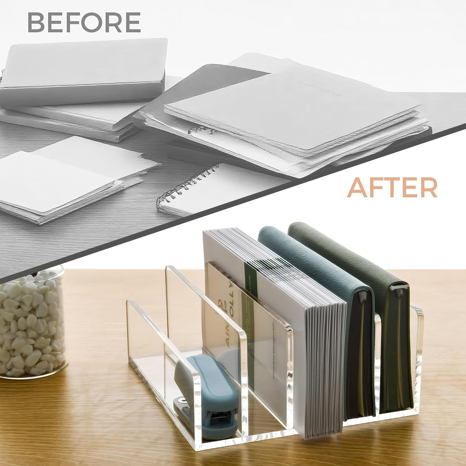 5 Compartments Clear Acrylic Mail Holder – Vertical Letter Sorter & Multifunctio