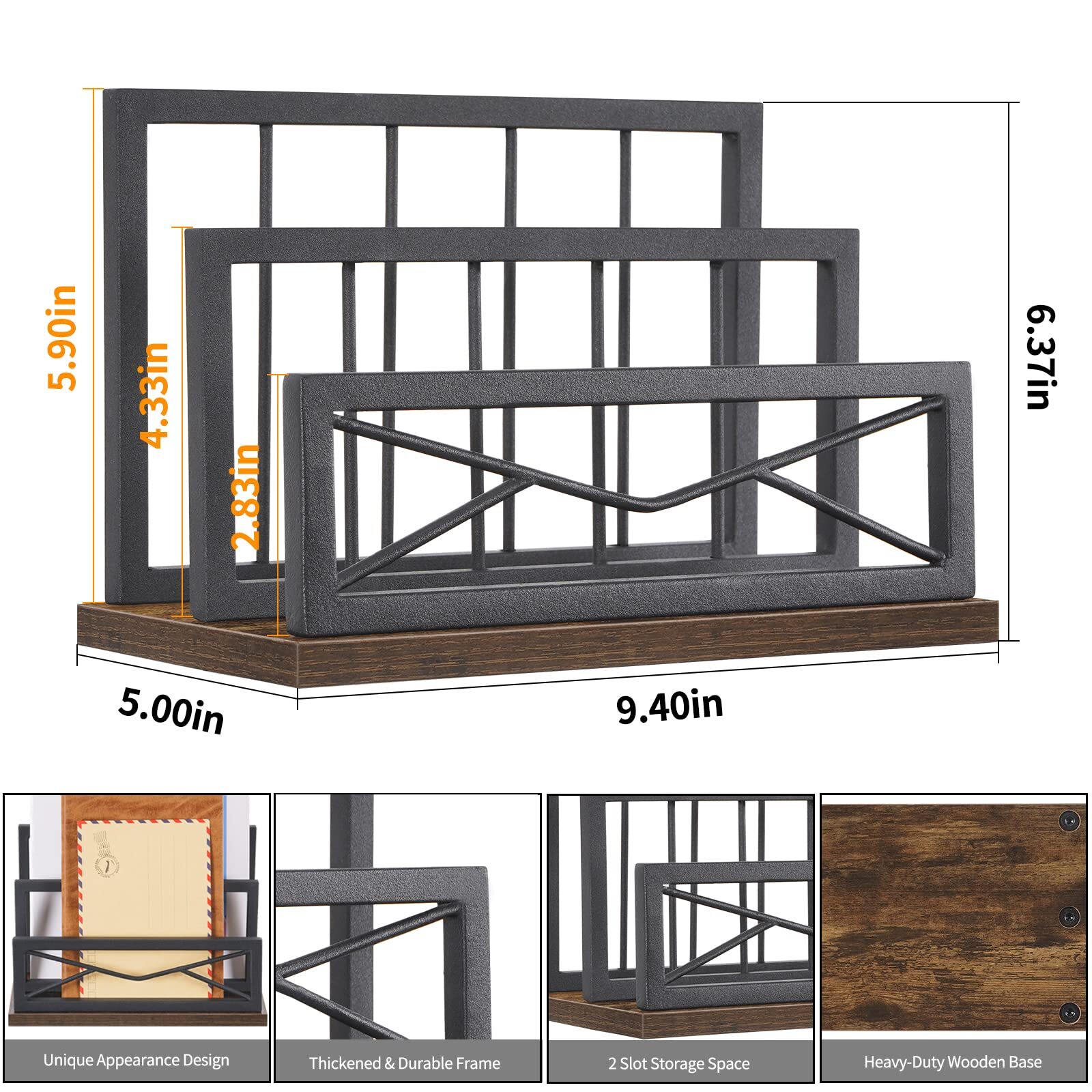 Snughome Desktop Mail Organizer Desk Mail Organizer with 2-Slot Matte Black M…