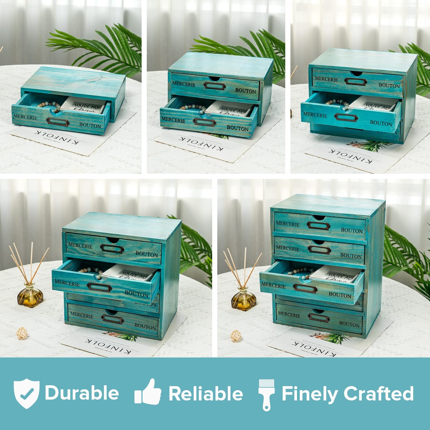 Woodaholic 5-Piece Full Matching Set Turquoise Wooden Cabinetseuropean Country