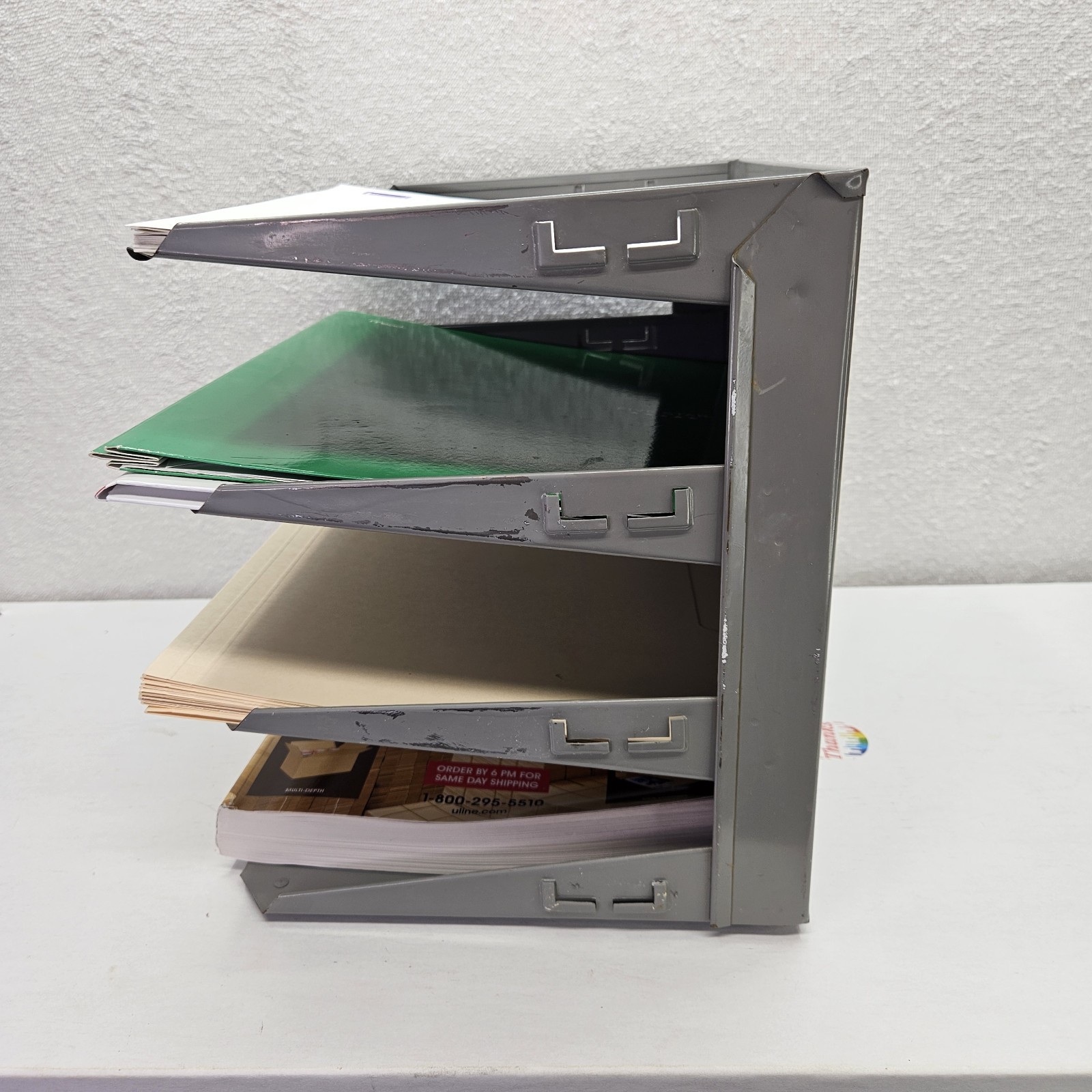 Steel desktop file organizer 4 tiers Gray