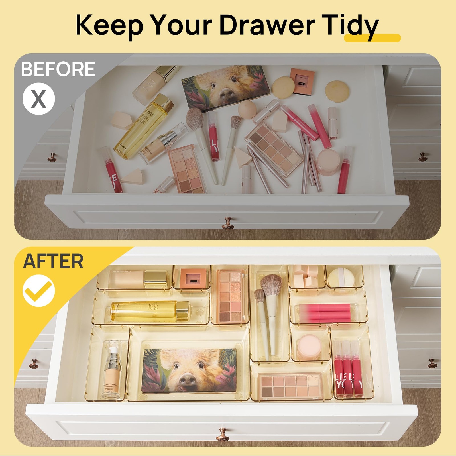 Vtopmart 25 PCS Clear Plastic Drawer 9 x 6 x 2 inches, Champagne
