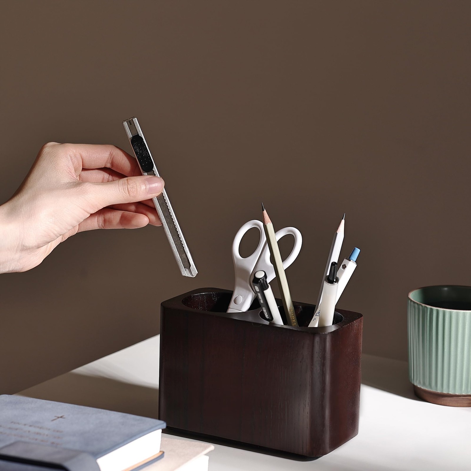 Oak Solid Wood Pen &Pencil Holder for Desk, Office Stationery Organizer, Tabl…