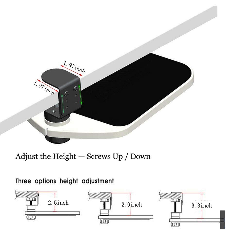 FUZADEL Mouse Platform Clamp On Under Desk 7.6L x 3W inches, White+Black