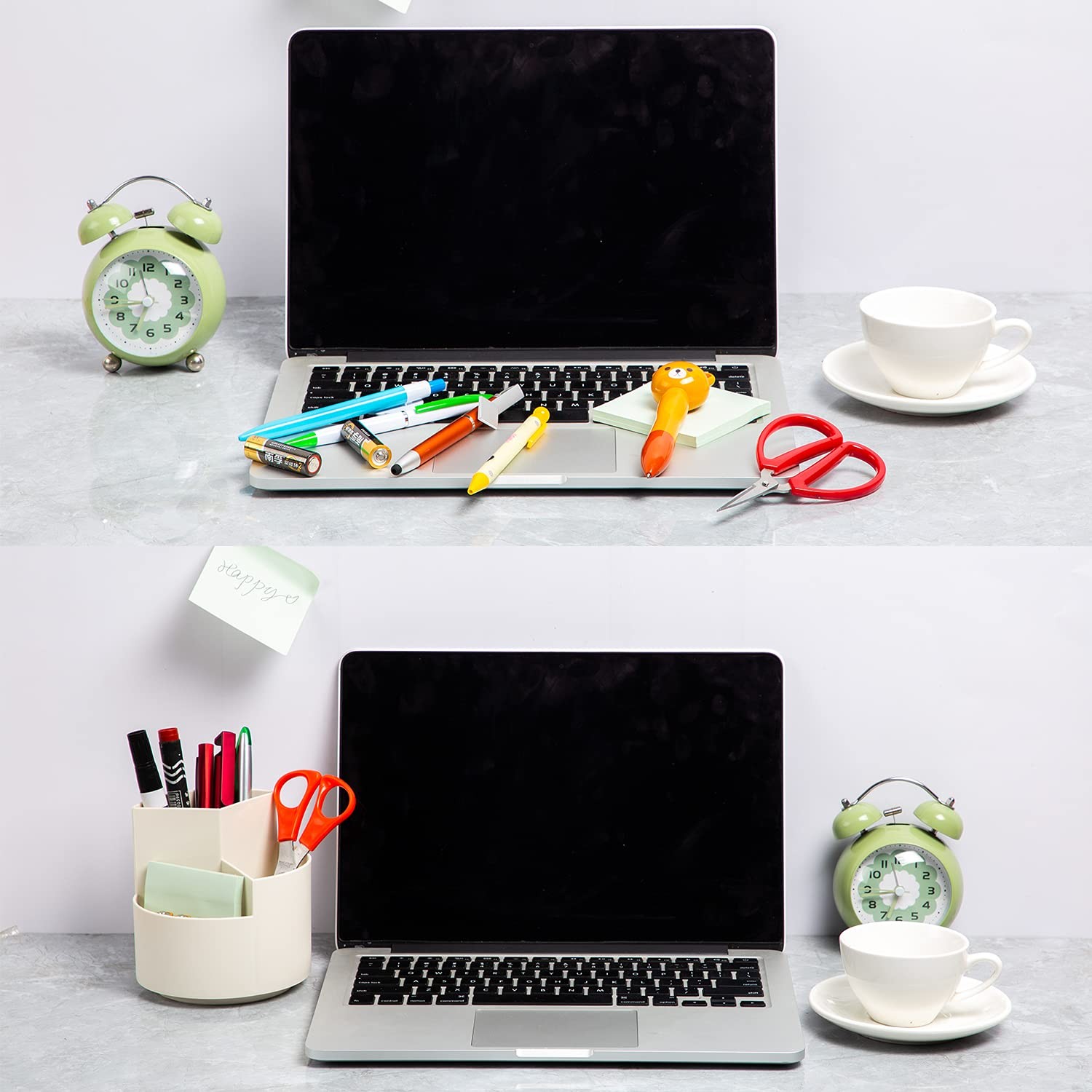 Desk Pencil Pen Holder, 3 Slots 360-Degree Spinning Organizers, Desktop White