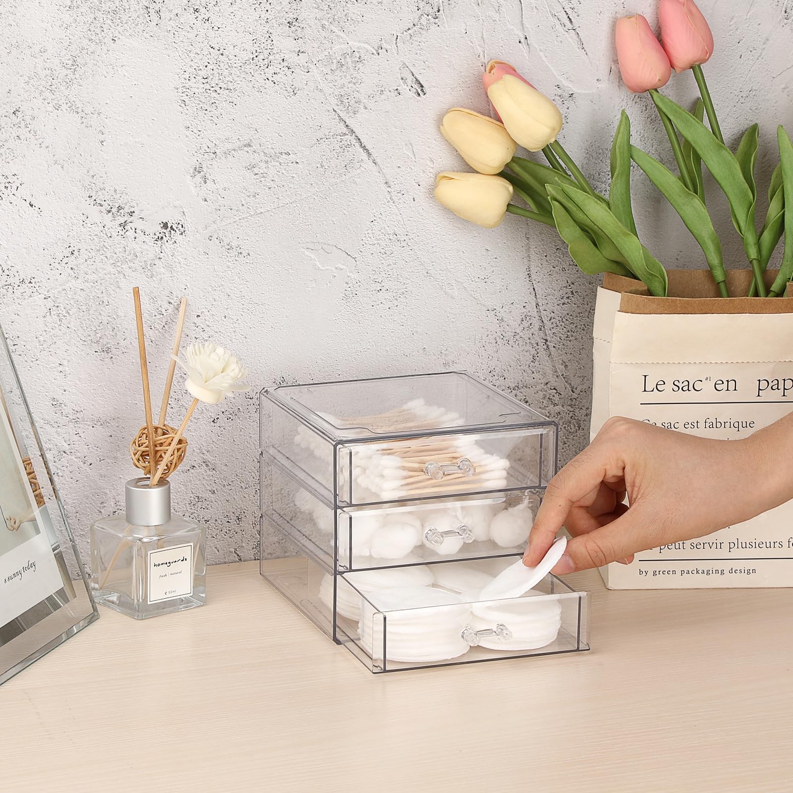 BTSKY Clear Acrylic Storage Organizer with Drawers, 3-layer, Transparent