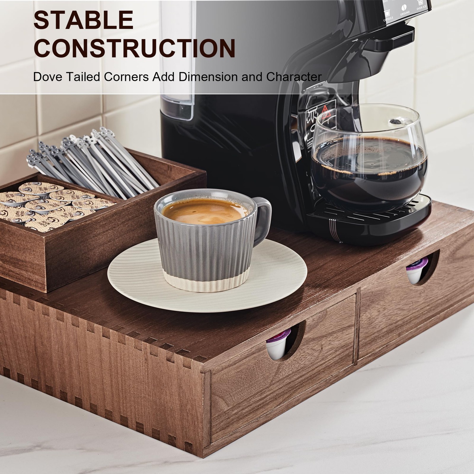SMARTAKE Wooden K Cup Organizer Coffee Pod 15.3 x 12 x 3.1 inches, Wood
