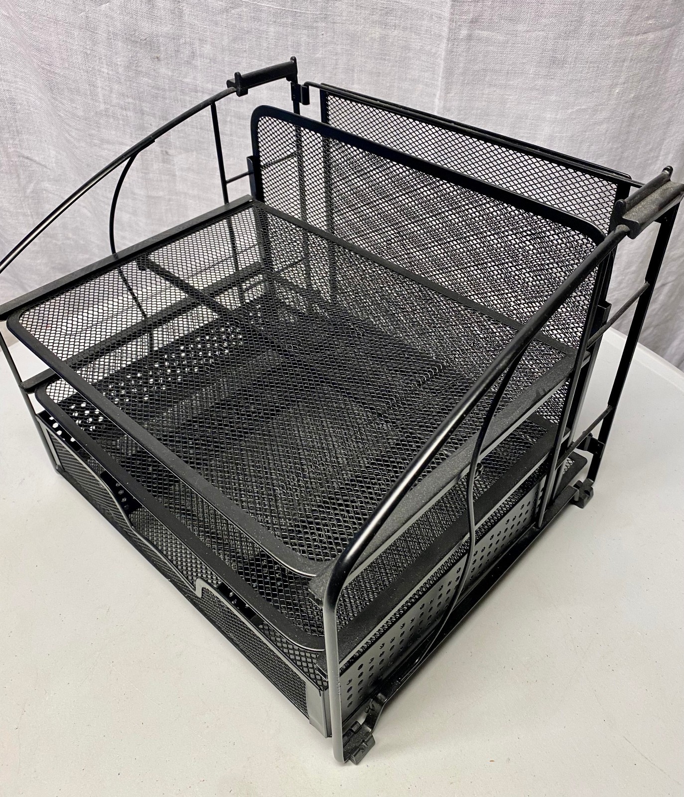 Black Wire Desk Organizer – Drawer, 2 pull out shelves & a vertical file slot