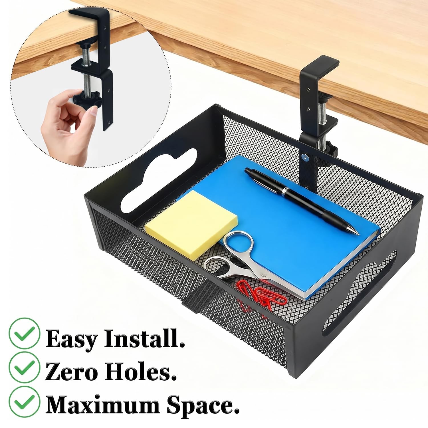 Under Desk Organizer 360° Swivel,under Desk Drawer, Clamp-On No Drill Install…
