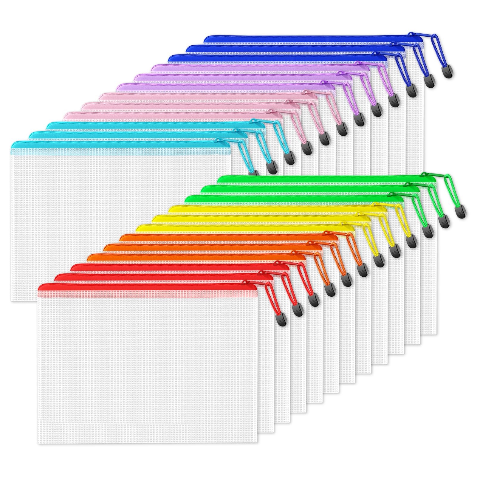 24 Pack Plastic Mesh Zipper Pouch Extra Large 11×15 In 8 Colors Zip Bag